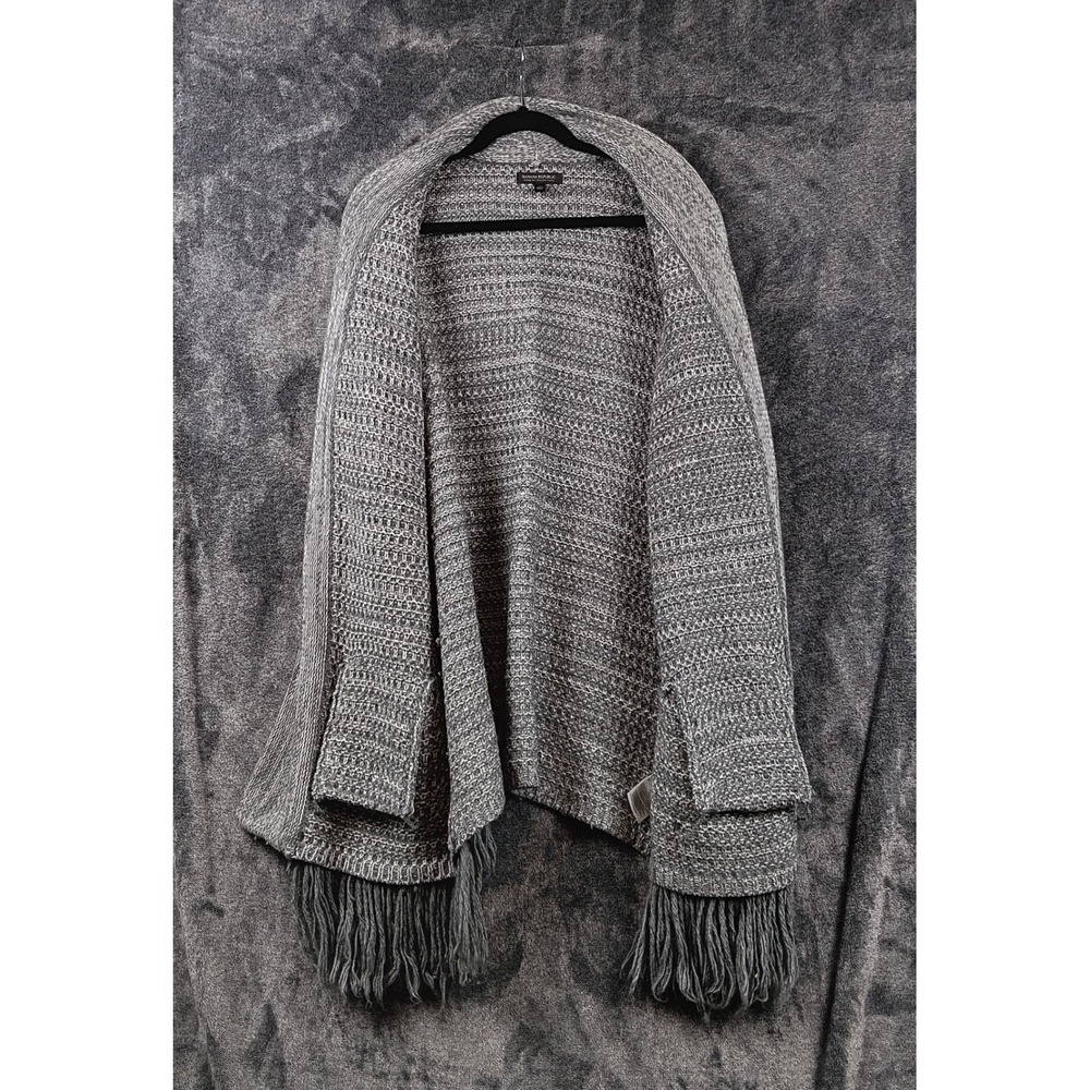 Banana Republic Gray Knit Wool Blend Cardigan Sweater Shawl Collar Fringe XL - Picture 3 of 7
